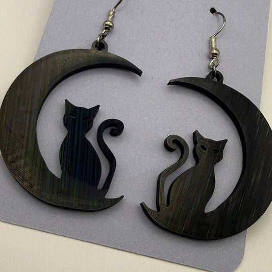 Moonlit Black Cat Earrings