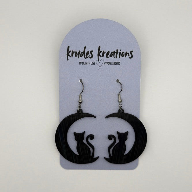 Moonlit Black Cat Earrings