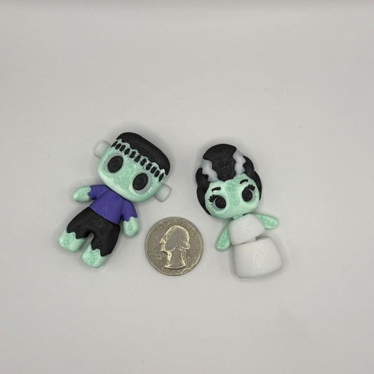 🧟‍♂️ Mini Flexi Frankenstein & Bride Duo – Creepy-Cute Flexi Figure Set