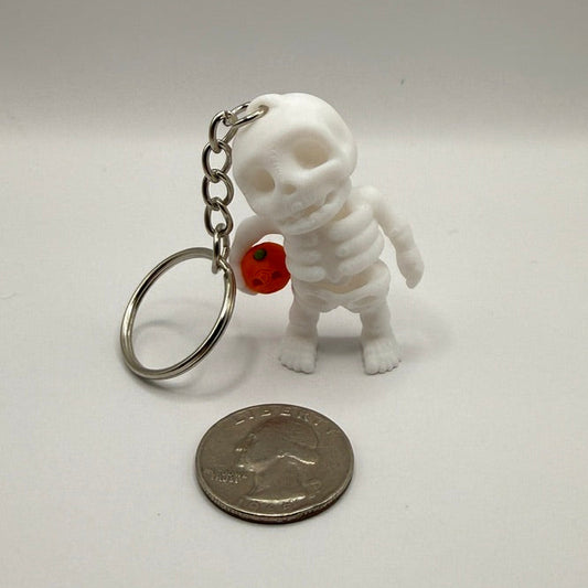 Flexi Skeleton Buddy Keychain – With Tiny Pumpkin Charm