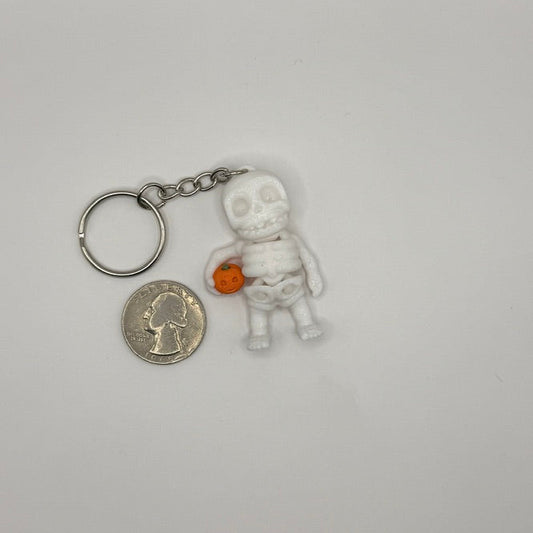 Flexi Skeleton Buddy Keychain – With Tiny Pumpkin Charm