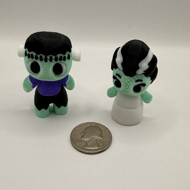 🧟‍♂️ Mini Flexi Frankenstein & Bride Duo – Creepy-Cute Flexi Figure Set