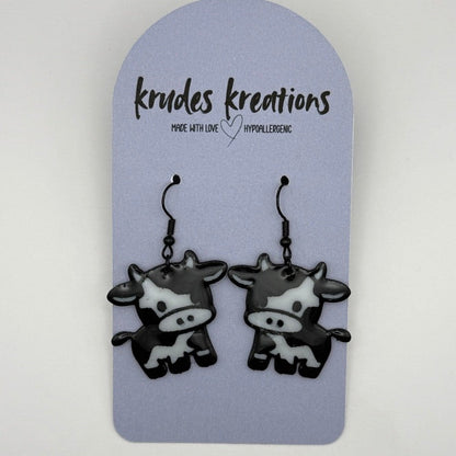 Glossy Moo Moo Cow Earrings – 3D Printed & UV Resin Coated