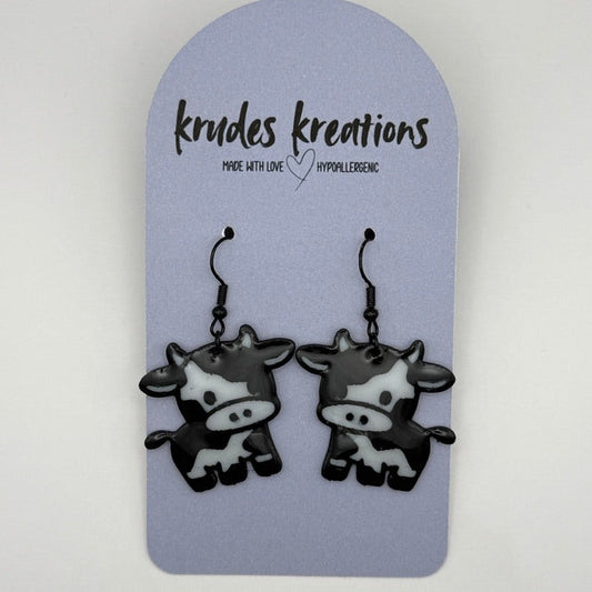 Glossy Moo Moo Cow Earrings – 3D Printed & UV Resin Coated